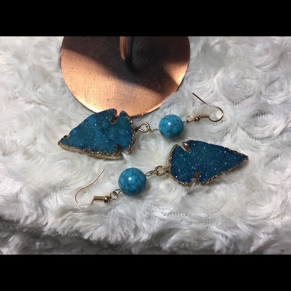 SOLD! Turquoise Druzy Tribal Arrowhead ERGS - Picture 3 of 8